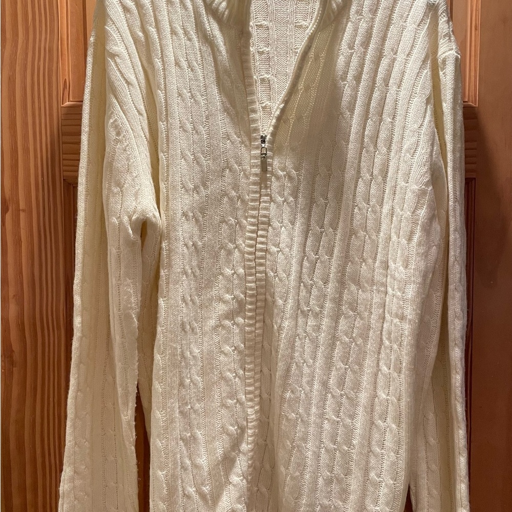 Men's Cream Cable Knit Zip-Front Cardigan XL H2H